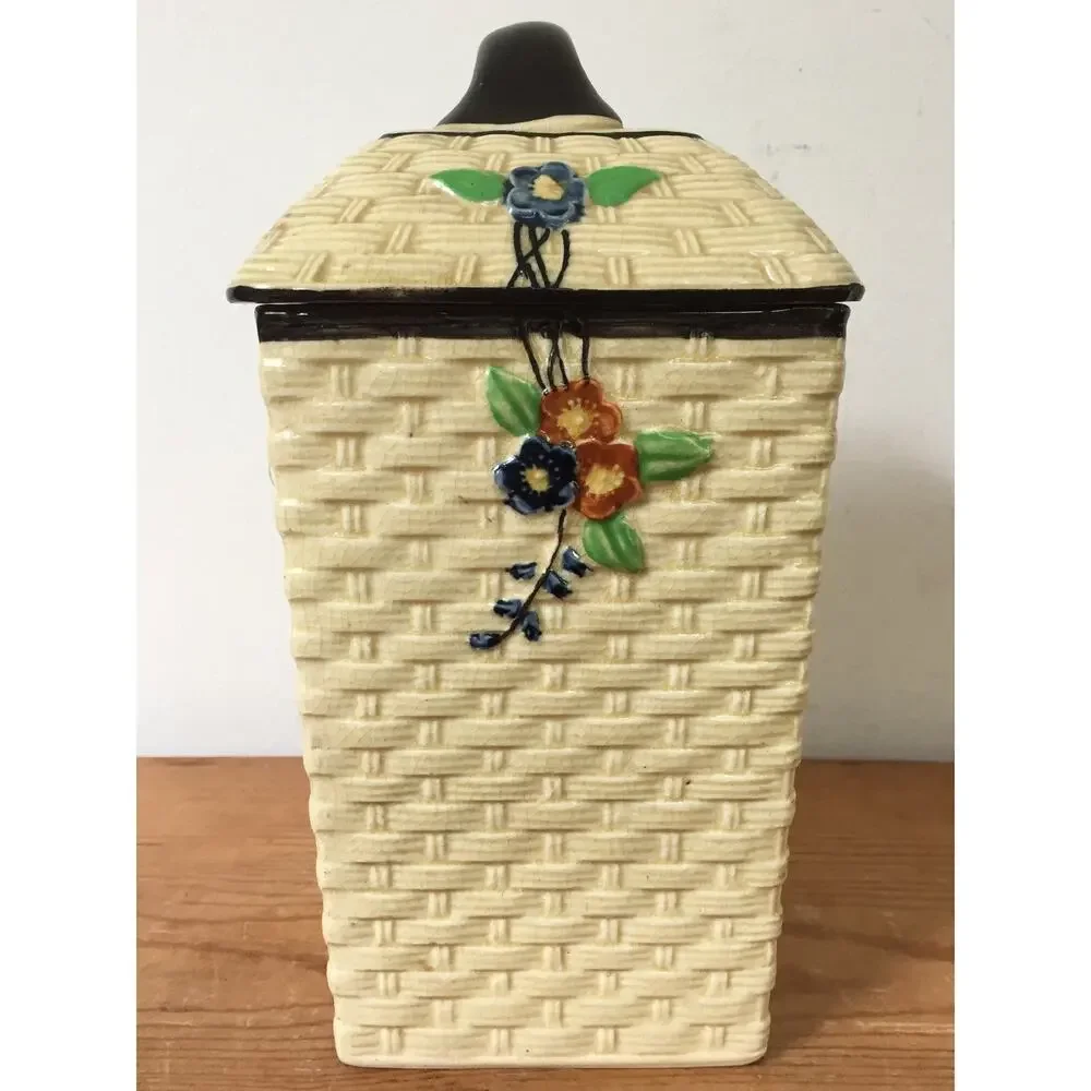 Vtg Hotta Yu Shoten Japan Japanese Basketweave Majolica Kitchen Canister Tea Jar